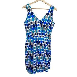 BANANA Republic Green Blue Polka Dot Pleated Sleeveless Dress Fit & Flare Size 4